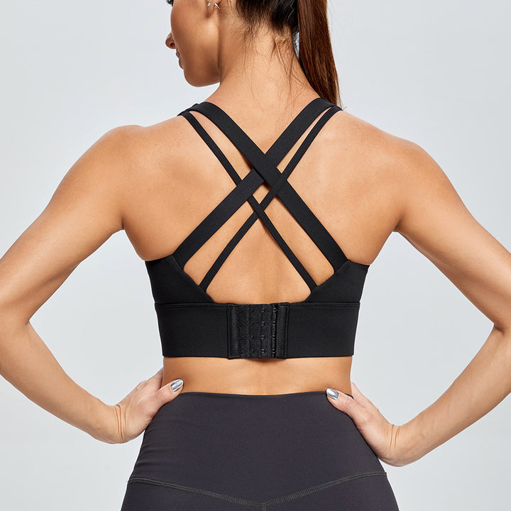 Shockproof Cross Back Running Workout Vest Women Push up High Strength Sports Yoga Bra Crisscross