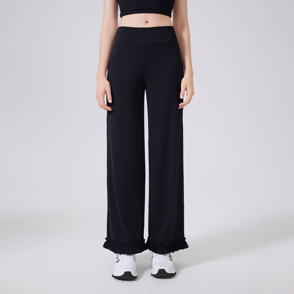 High Waist Belly Contracting Lace Sports Loose Casual Straight Trousers Women Running Thin Fitness Pants Cloud Sense Yoga Pants