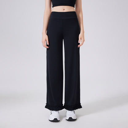 High Waist Belly Contracting Lace Sports Loose Casual Straight Trousers Women Running Thin Fitness Pants Cloud Sense Yoga Pants