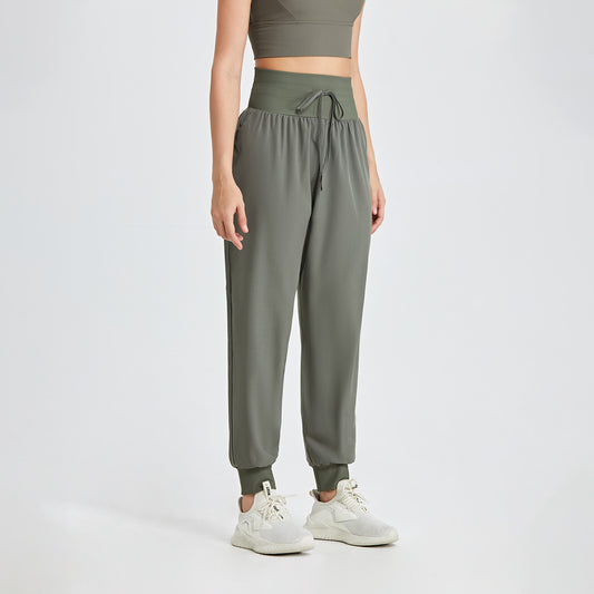 High Waist Drawstring Fitness Quick Drying Yoga Pants Loose Casual Ankle Tied Harem Pants Running Sports Sun Protection Pants for Women