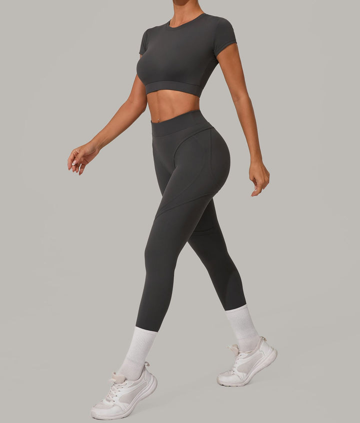 Autumn Sand Brushed Yoga Two Piece Sets Tight High Waist Hip Lifting Yoga Running Exercise Workout Outfit