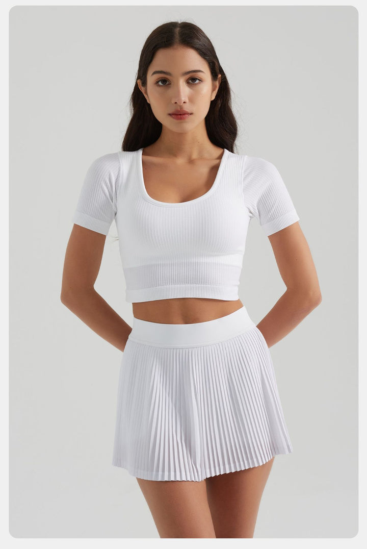 Summer High Waist Quick Drying Breathable Yoga Skirts Exposure Proof Belt Pocket Casual Outdoor Pleated Tennis Skirt