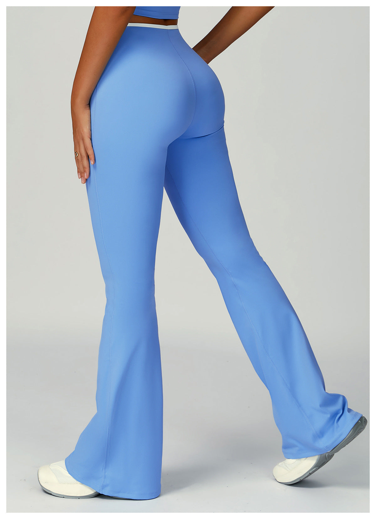 Sollinarry Contrast Color Binding Bell Bottom Pants Yoga Fitness Exercise Bootcut Trousers High Waist Slim Flare Pants Bell-Bottom Pants Women