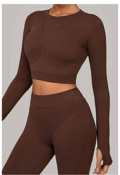 Autumn Sand Brushed Long Sleeve Yoga Clothes High Strength Workout Clothes Pilates Running Sport Long Sleeve Top