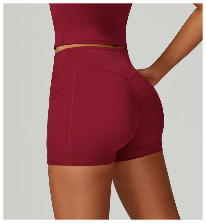 Sollinarry Nude Feel High Waist Yoga Shorts Cross Waist Skinny Yoga Pants Outdoor Running Cycling Sports