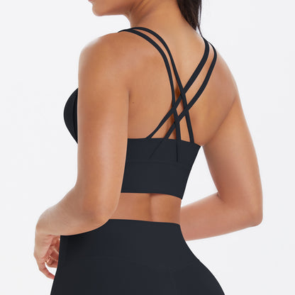 Nude Feel Solid Color Sports Underwear Push up Sexy Double Shoulder Strap Beauty Back Yoga Bra Running Workout Vest Women