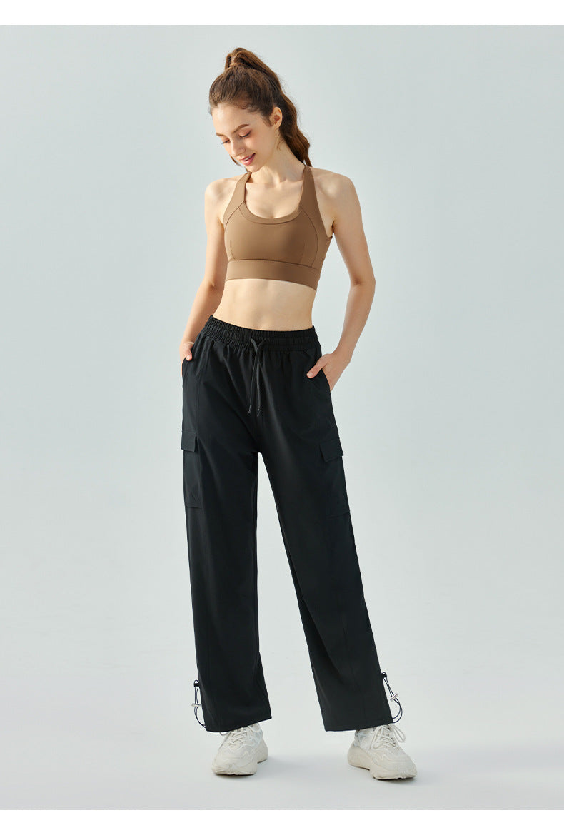 High Waist Yoga Wide Leg Pants Loose Fitted Figure Flattering Sports Pants Women Casual Sports Straight Pocket Fitness Pants
