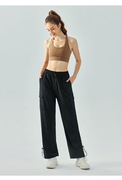 High Waist Yoga Wide Leg Pants Loose Fitted Figure Flattering Sports Pants Women Casual Sports Straight Pocket Fitness Pants