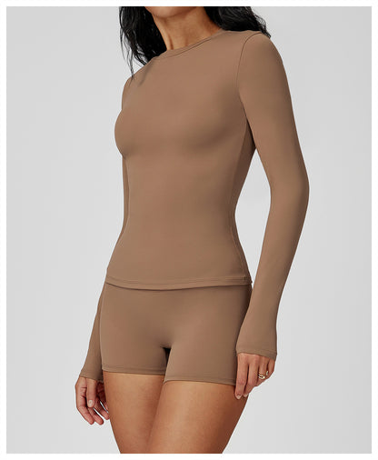 Long Sleeve Yoga Clothes round Neck Slim Fitness Clothes Outdoor Running Sport Long Sleeve T shirt