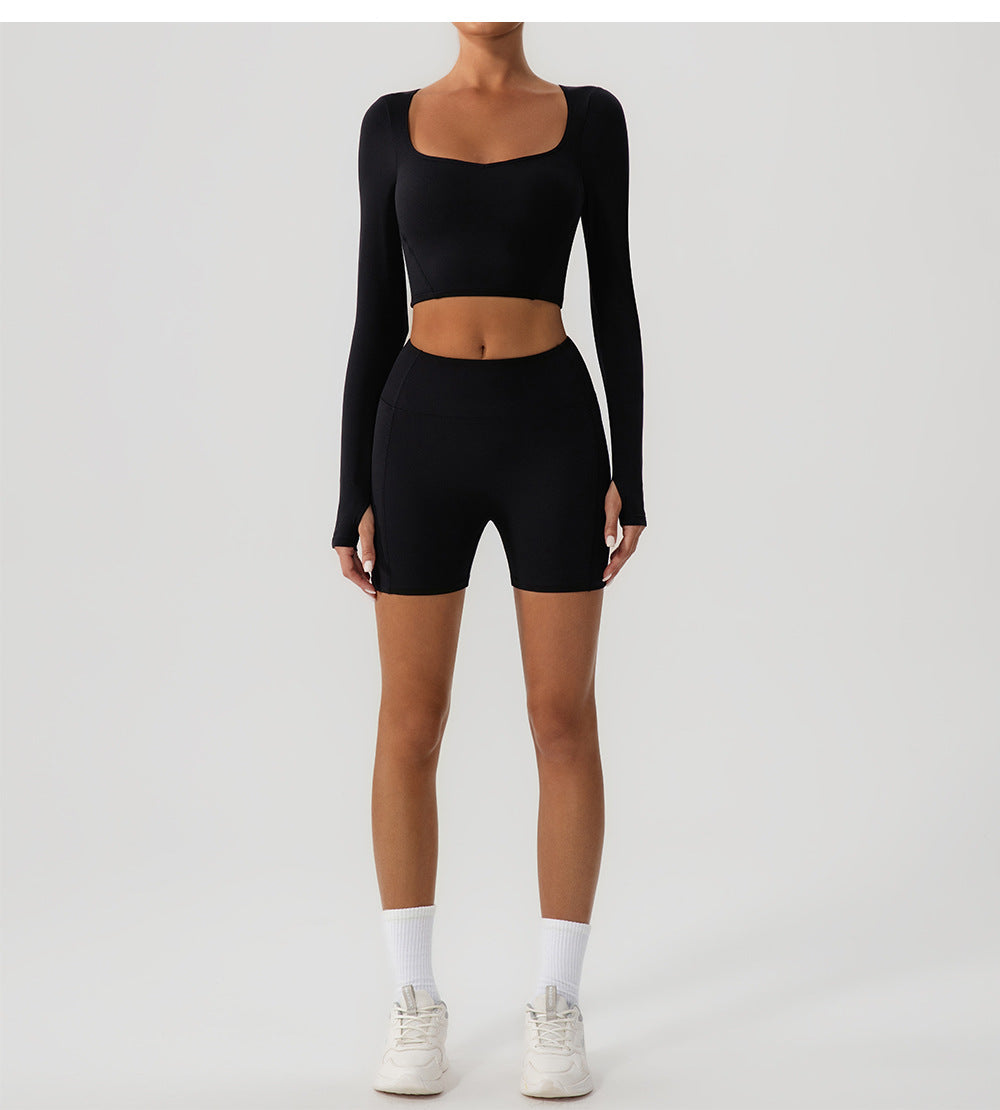 Autumn Winter Nude Feel Yoga Clothes Long Cuff Finger Dance Pilates Workout Clothes Top for Women