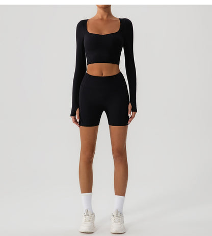 Autumn Winter Nude Feel Yoga Clothes Long Cuff Finger Dance Pilates Workout Clothes Top for Women