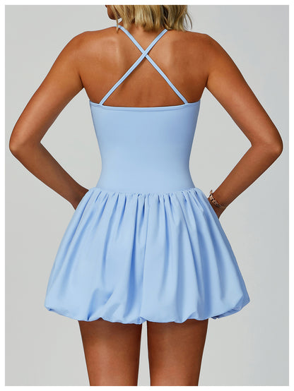 Sollinarry Cross Back Tennis Dress Nude Feel Anti Exposure Exercise Dress Outdoor Casual Running Sports Dress