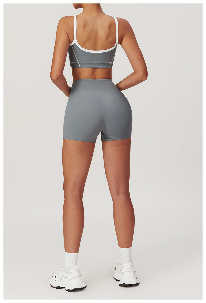 Sollinarry Summer Nude Feel Tight Back Yoga Clothes Suit Women Belly Contracting Hip Lifting Outdoor Running Sports Suit