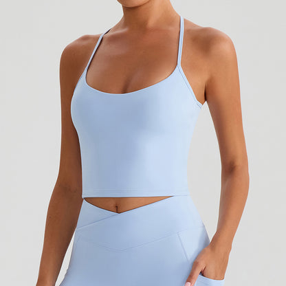 Summer Nude Feel Sports Underwear Women Workout Top Outerwear Camisole with Chest Pad Yoga Bra Yoga Clothes