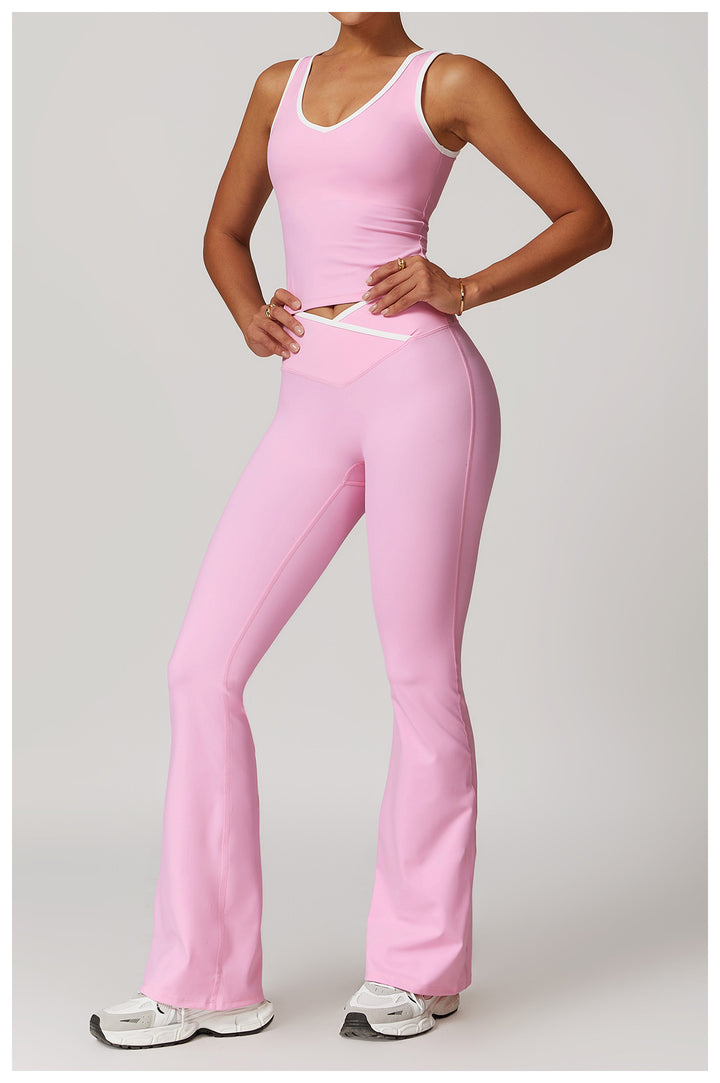 Sollinarry Cross High Top Sports Suit Women Contrast Color Backless Tight Nude Feel Yoga Suit Suit Running Fitness Yoga Wear