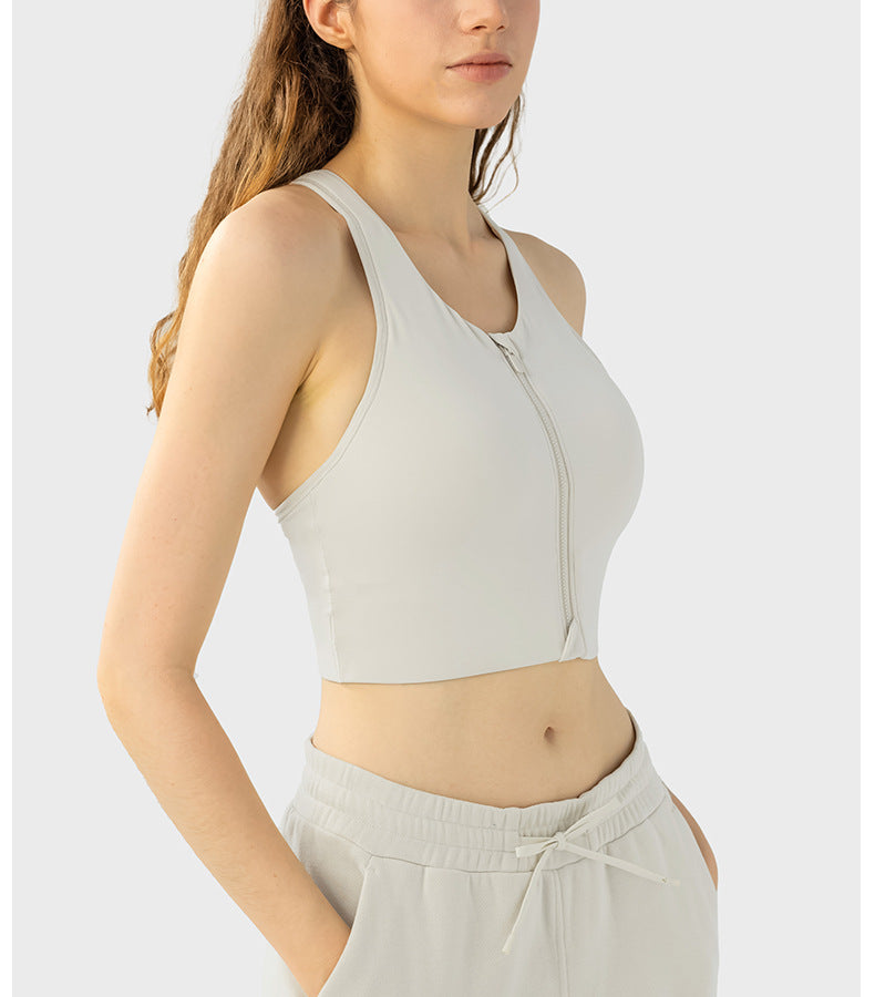 Front Zipper Closure Explosion Proof One Piece Cup Sports Underwear Adjustable Wide Shoulder Strap Support Shockproof Sports Bra