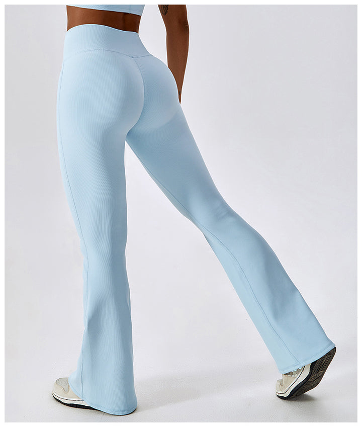 Sollinarry Cross High Waist Yoga Bell Bottom Pants Women Dance Sports Wide Leg Pants Casual Hip Lifting Fitness Bootcut Trousers