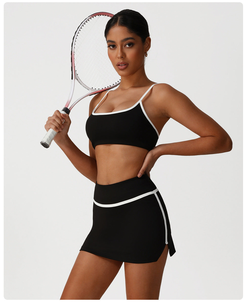 Sports Contrast Color Yoga Skirts High Waist Hip Lift Quick Drying Tennis Skirt Outdoor Sports Casual Skirt
