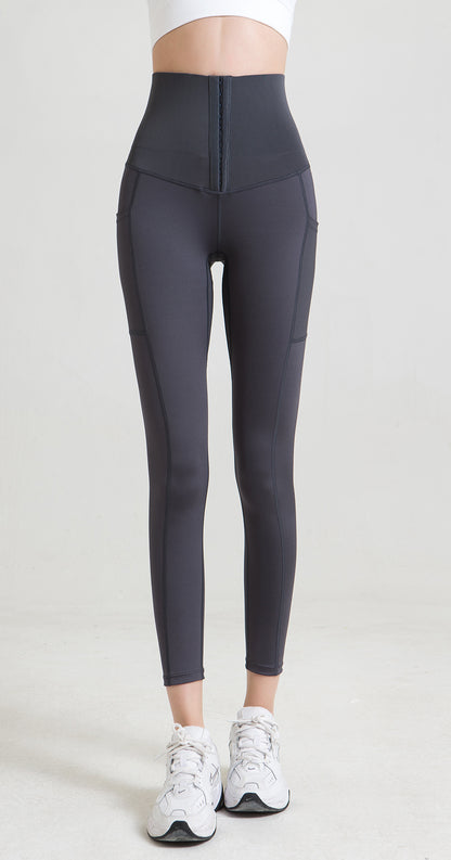 Breasted Yoga Pants Pocket Plus Size Belly Contraction Weight Loss Pants Sports Tight Yoga Shaping Pants