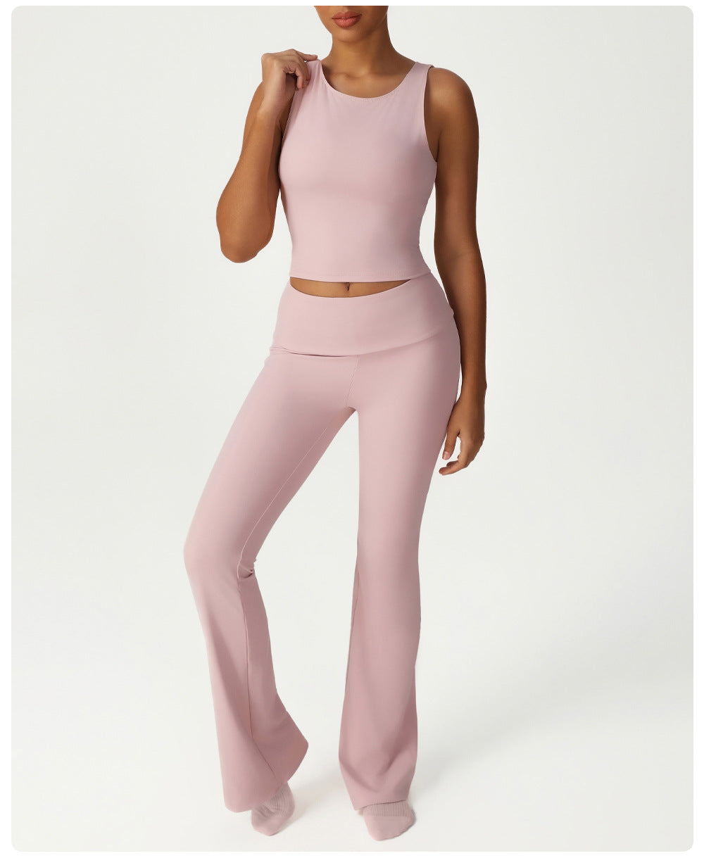 Folding High Waist Hip Lift Yoga Pants Casual Slim Fit Wide Leg Bell Bottoms Sports Fitness Outdoor All Matching Trousers