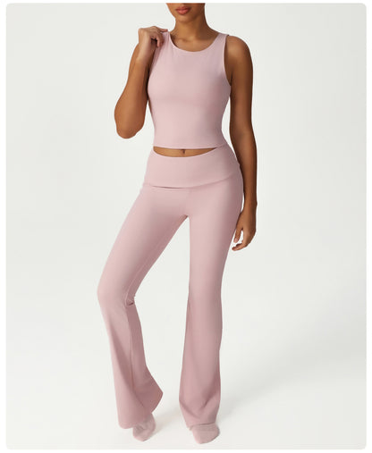 Folding High Waist Hip Lift Yoga Pants Casual Slim Fit Wide Leg Bell Bottoms Sports Fitness Outdoor All Matching Trousers