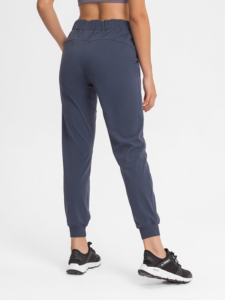 Spring Summer Elastic Lace-up Waist Yoga Pants Simple Straight Sports Casual Elastic Ankle-Tied Cropped Pants for Women