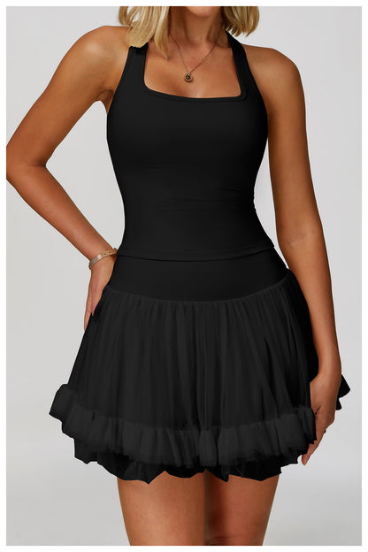 Sollinarry Summer Anti Exposure Base High Waist Tennis Skirt Casual A line Skirt Mesh Sports