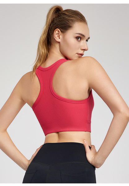 Spring Summer Strong Support Beauty Back Yoga Vest Women Chest Pad Nude Feel I-Shaped Workout Underwear Running Top