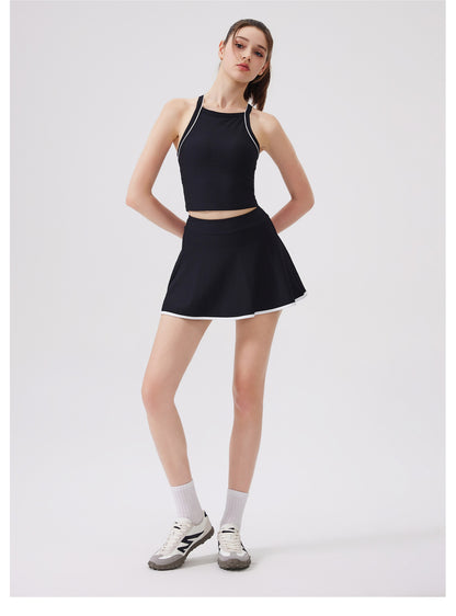 Nude Feel Quick-Drying Sports Short Skirt Sports Fitness Thread Yoga A line Short Skirt Exposure Sports Tennis Skirt