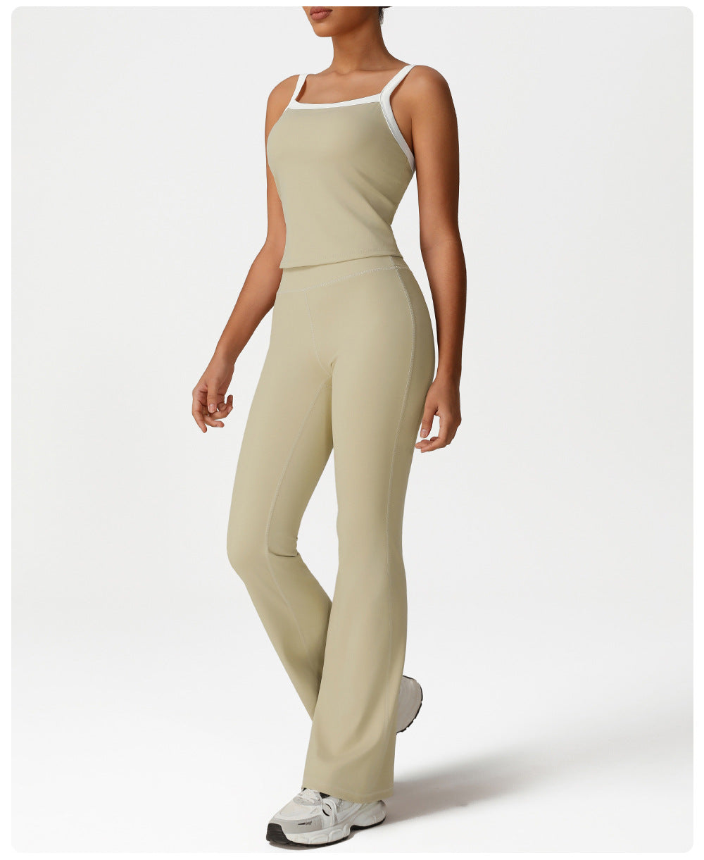 Hip Lifting Contrast Color Bell-Bottom Pants High Waist Nude Feel Slimming Wide Leg Pants Sports Fitness Yoga Bootcut Pants