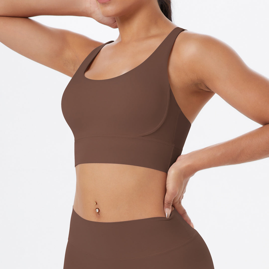 Nude Feel Solid Color Sports Underwear Push up Sexy Double Shoulder Strap Beauty Back Yoga Bra Running Workout Vest Women