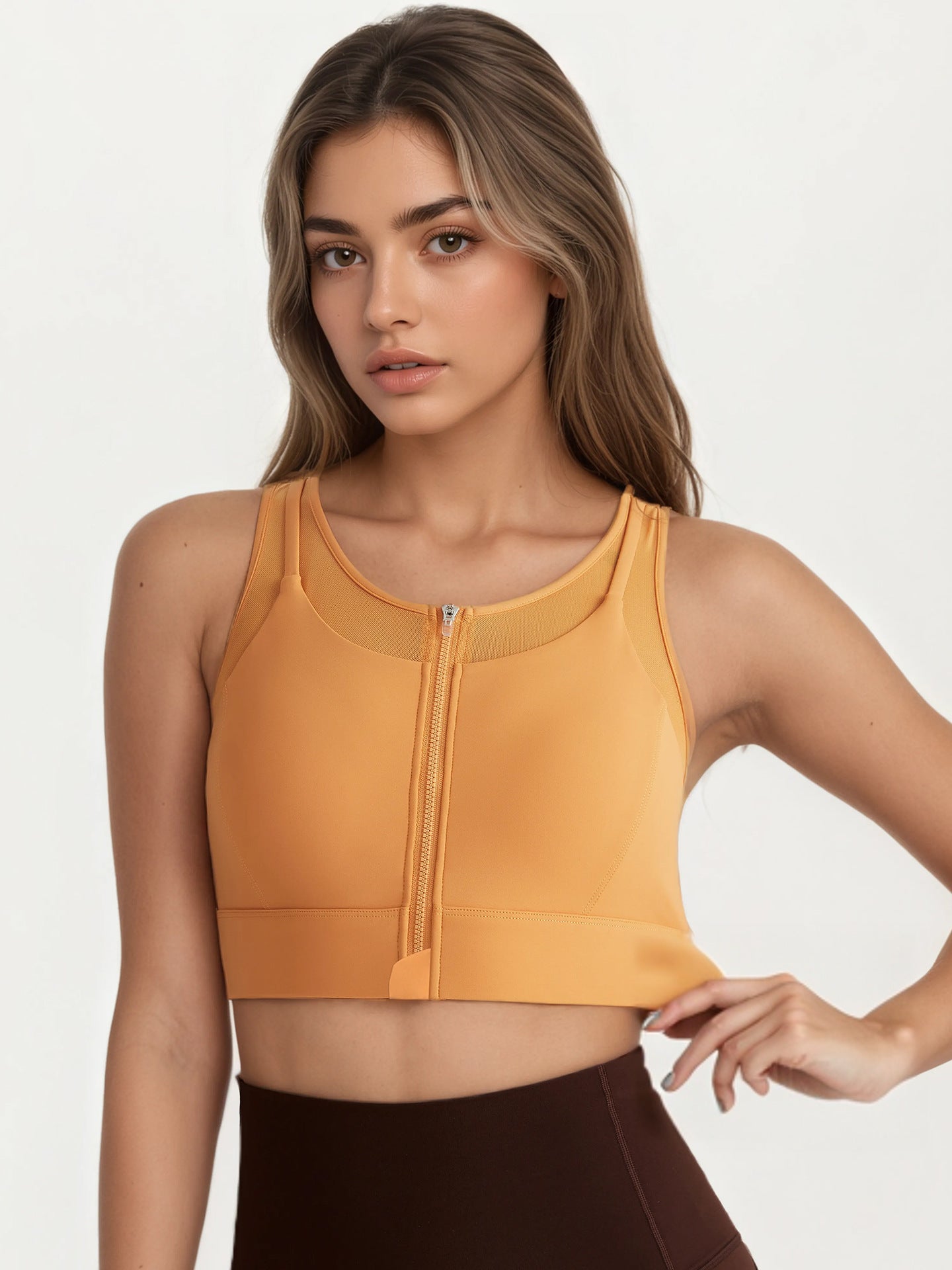 Front Zipper Sports Underwear Women Shockproof Running Exercise Yoga Clothes Top Mesh Stitching Workout Bra