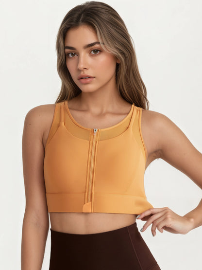 Front Zipper Sports Underwear Women Shockproof Running Exercise Yoga Clothes Top Mesh Stitching Workout Bra