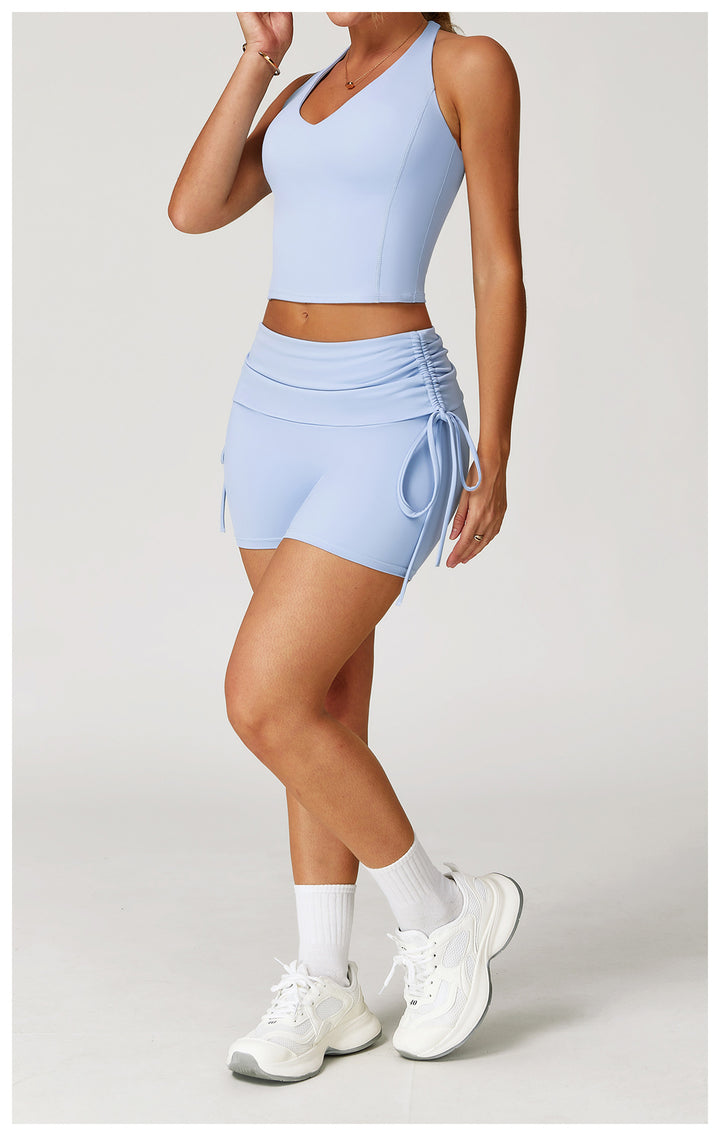 Sollinarry Waist Turning Nude Feel Tight Yoga Shorts Drawstring Outerwear Casual Pants Pilates Sports Shorts for Women