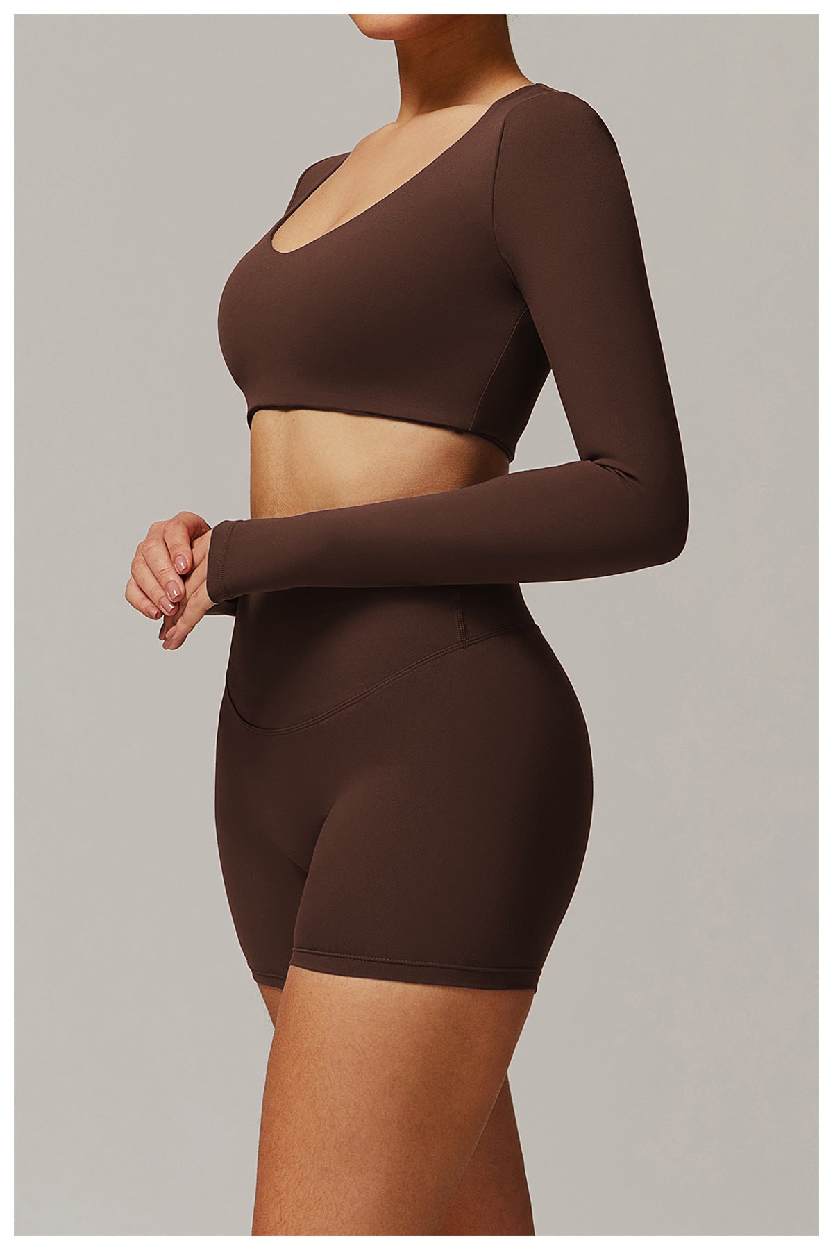 Sollinarry Tight Quick Drying Yoga Long Sleeved Women V neck Short Slimming Top Running Sports Fitness T shirt