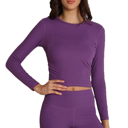 Fitness Wear Wang Fried Pleated Long Sleeved T shirt Short Cropped Outfit Flattering Yoga Running Hidden Embarrassing Line