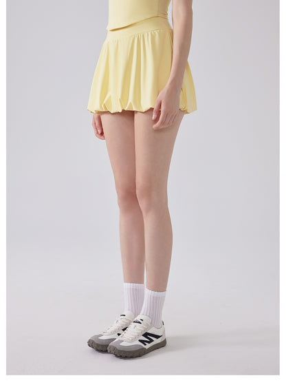 Nude Feel Girl Tennis Skirt High Waist Anti Exposure Bottom Breathable Pocket Puffy Running Sports Skirt