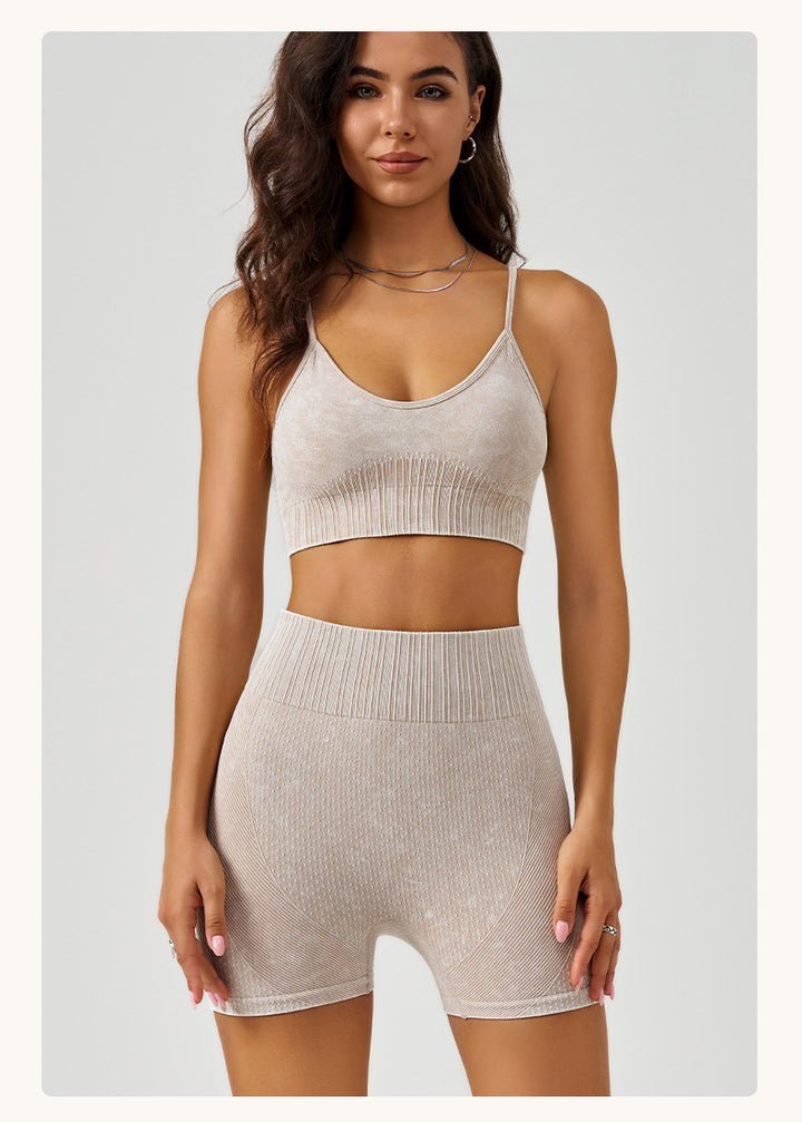 Frosted Exercise Yoga Clothes Suit Women High Waist Hip Lift Shorts Shockproof Bra Quick Drying Fitness Suit