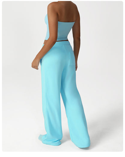 Nude Feel Casual Sports Pants Loose Pockets Straight Wide Leg Pants Dance Training Yoga Pants Running Fitness Pants