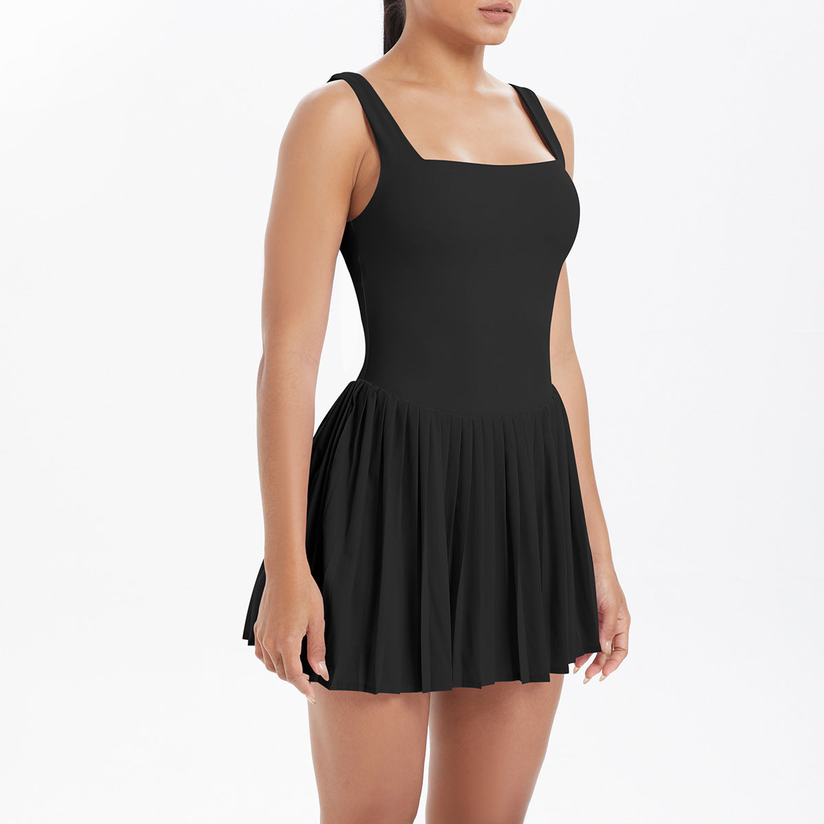 Nude Feel Faux Two Pieces Tennis Dress Anti Wardrobe Malfunction Base Fitness Pocket Pleated Dress Sports Back Shaping Dress Women