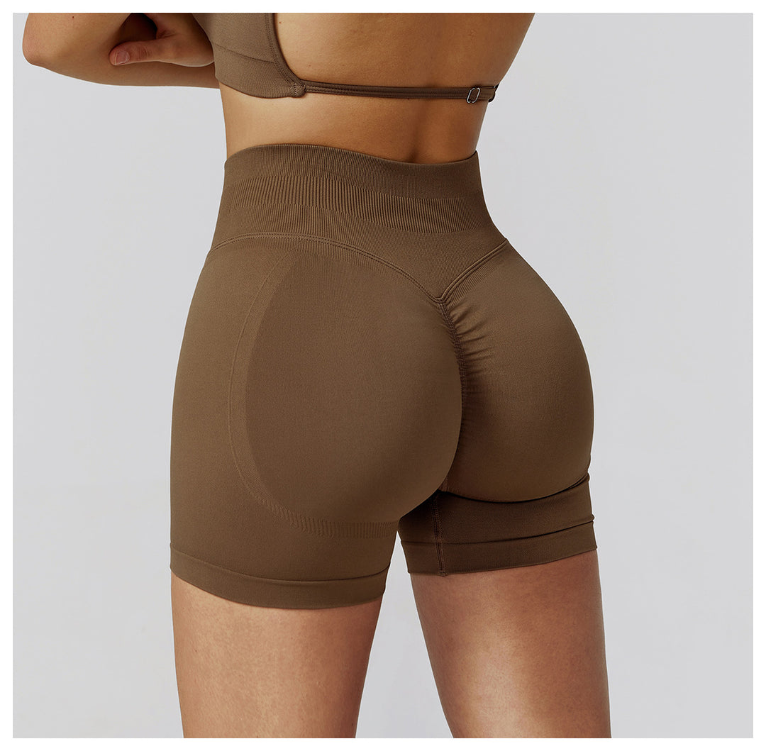 Sollinarry Seamless Yoga Shorts High Waist Pleated Peach Hip Slim Fitness Clothes Outdoor Running Exercise Shorts