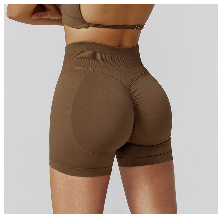 Sollinarry Seamless Yoga Shorts High Waist Pleated Peach Hip Slim Fitness Clothes Outdoor Running Exercise Shorts