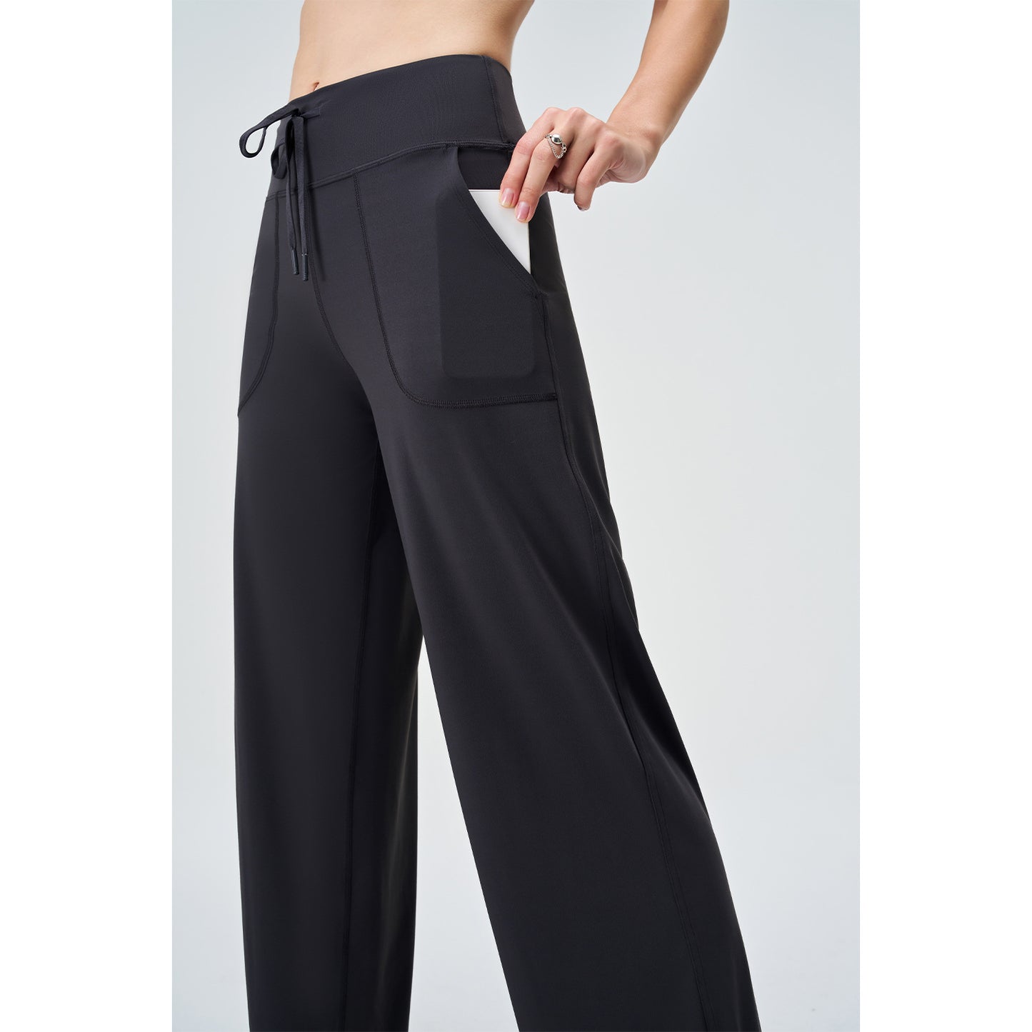Spring Summer Micro Pull Yoga Pants Women High Waist Belly Contracting Outer Wear Hip Lifting Shaping Side Pocket Draping Wide Leg Pants