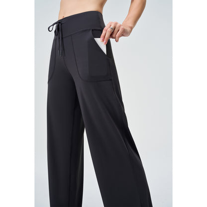 Spring Summer Micro Pull Yoga Pants Women High Waist Belly Contracting Outer Wear Hip Lifting Shaping Side Pocket Draping Wide Leg Pants