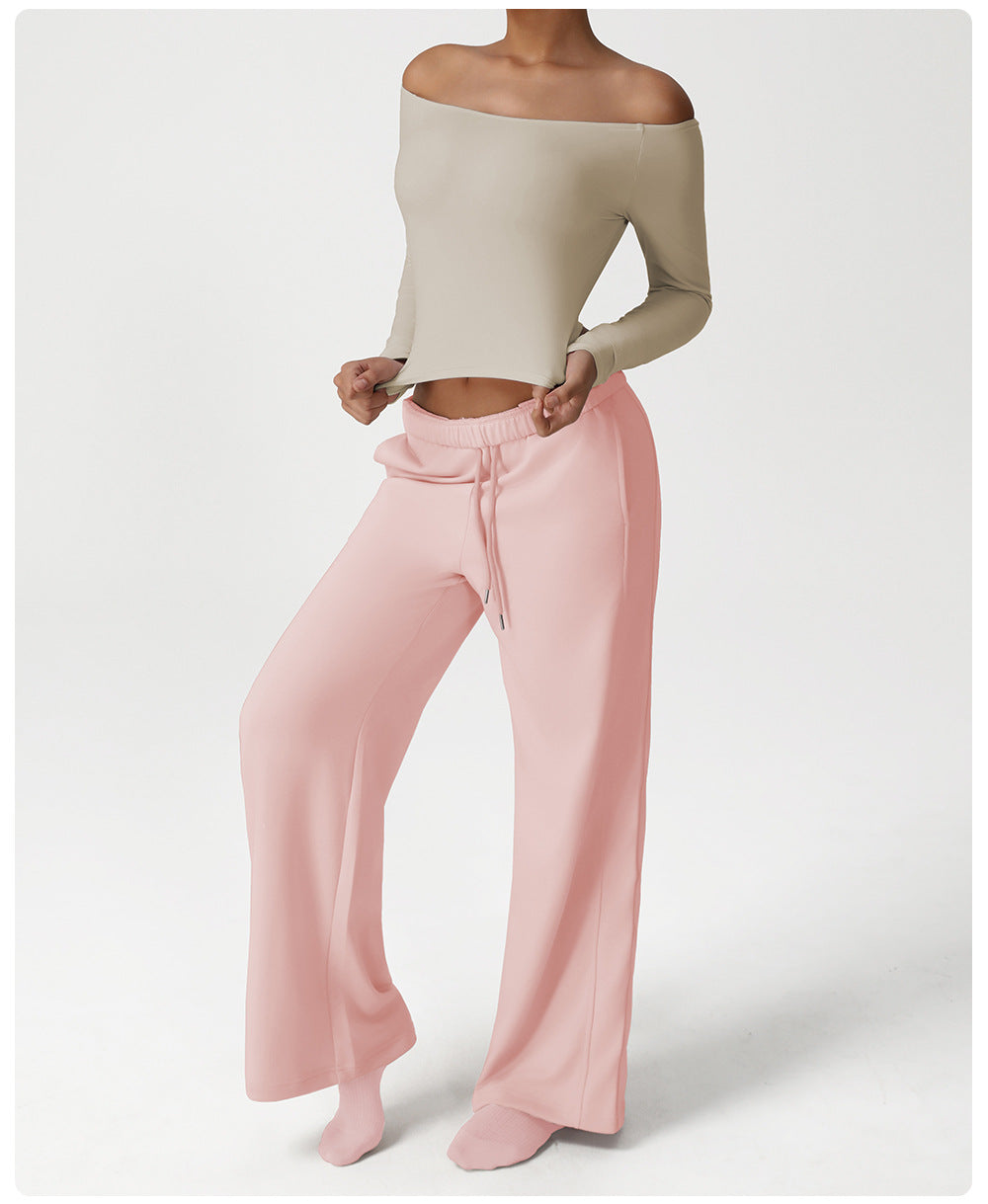 Nude Feel Casual Sports Pants Loose Pockets Straight Wide Leg Pants Dance Training Yoga Pants Running Fitness Pants