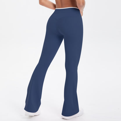 Yoga Pants Micro Pull Contrast Colour Cross High Waist Wide Leg Bell Bottoms Women Sports Fitness Pants
