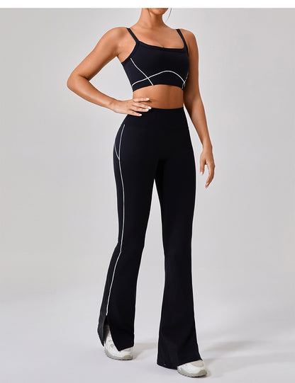 Summer High Waist Tight Nude Feel Hip Lifting Yoga Bell Bottom Pants Women Dance Fitness Outdoor Sports Split Trousers