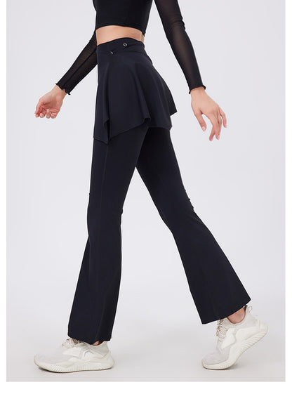 Two Piece Set High Waist Pleated Hip Lifting Nude Feel Yoga Pants Fart Curtain Outer Wear Running Workout Pants Breathable Fitness Bell Bottom Pants