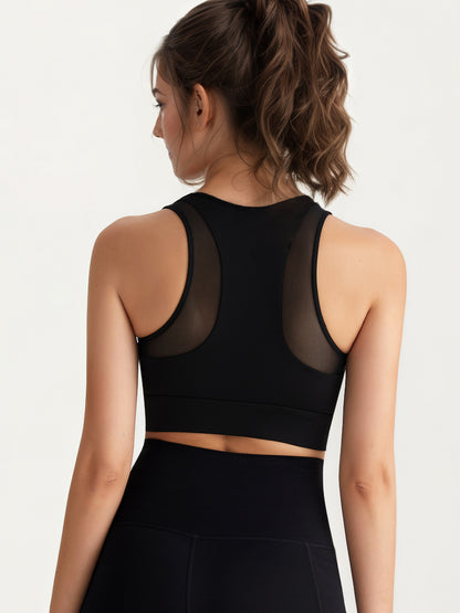Front Zipper Sports Underwear Women Shockproof Running Exercise Yoga Clothes Top Mesh Stitching Workout Bra