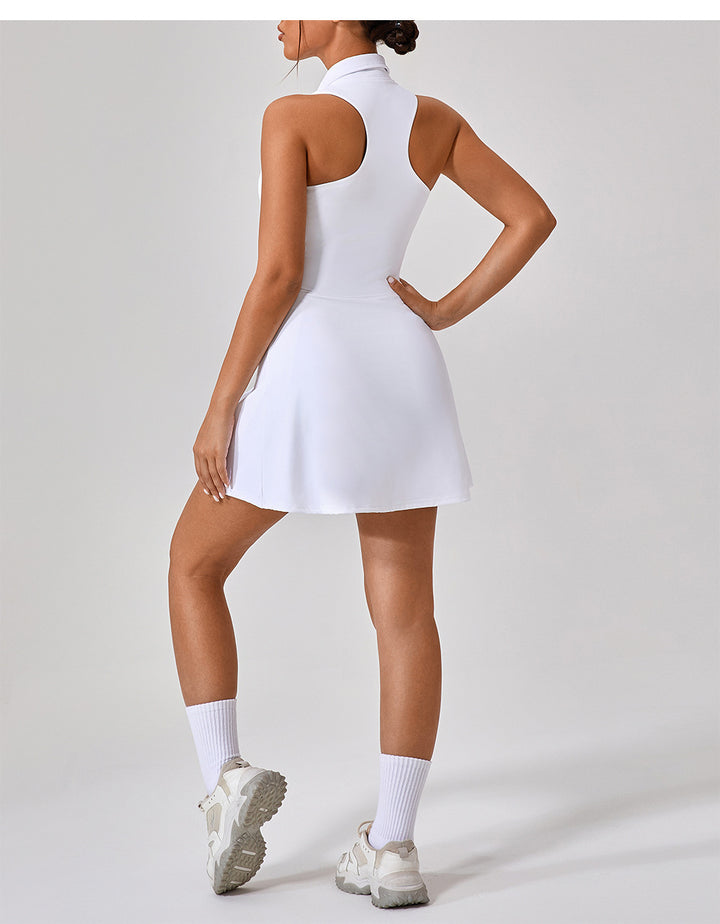 Spring Summer Skinny Slimming High Top Sports Dress Women Running Golf Tennis Workout Clothes Collared Suit